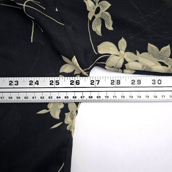 Chaps Tie Keyhole Neckline Sheer Floral Print Top Black Beige XL - Picture 4 of 5